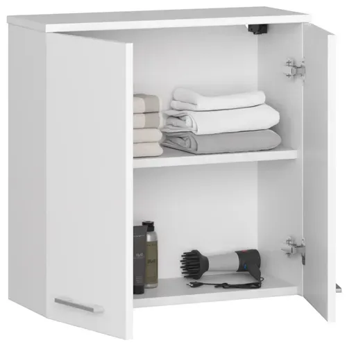 Armoire Salle De Bains Fin Accr. Au Mur Blanche 60 Cm 2 Portes Façade Blanche 2 Étagères 60x22,5x60