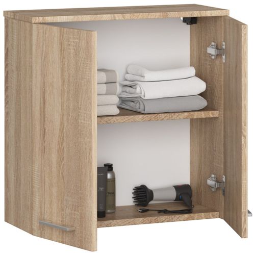 Armoire Salle De Bains Fin Accr. Au Mur Chêne Sonoma 60 Cm 2 Portes Façade Chêne Sonoma 2 Étagères