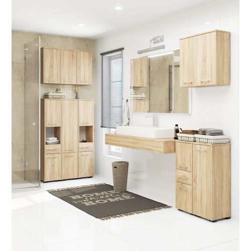 Colonne Salle De Bains Fin Chêne Sonoma 30 Cm 2 Portes 1 Tiroir Façade Chêne Sonoma 3 Étagères