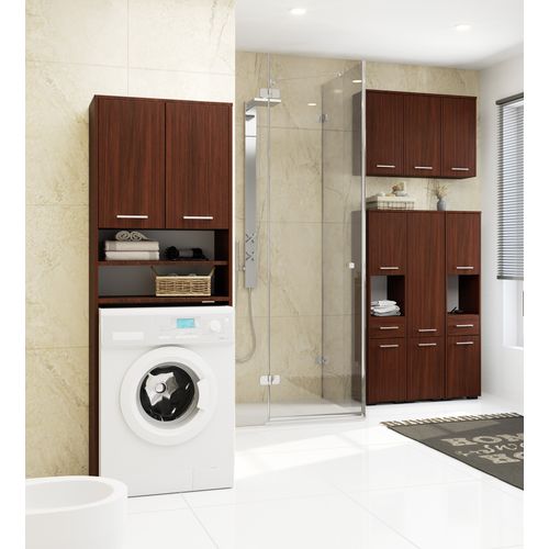 Colonne Salle De Bains Fin Wengé 30 Cm 2 Portes Façade Wengé 5 Étagères 30x30x140 Cm