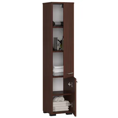 Colonne Salle De Bains Fin Wengé 30 Cm 2 Portes Façade Wengé 5 Étagères 30x30x140 Cm