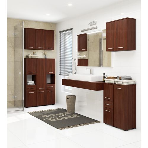 Colonne Salle De Bains Fin Wengé 30 Cm 2 Portes Façade Wengé 5 Étagères 30x30x140 Cm
