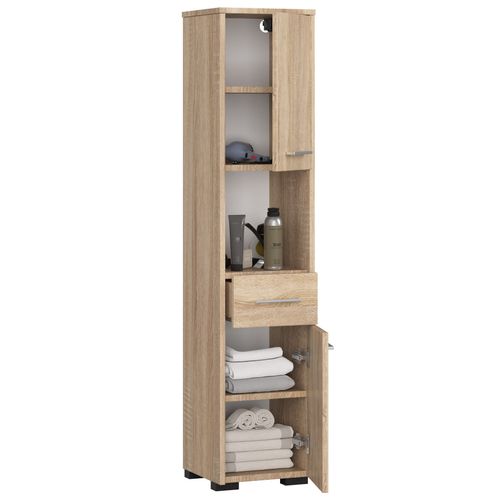 Colonne Salle De Bains Fin Chêne Sonoma 30 Cm 2 Portes 1 Tiroir Façade Chêne Sonoma 5 Étagères