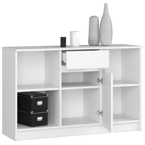 Commode B17 Blanche 120 Cm 1 Porte 1 Tiroir Façade Blanche 6 Étagères 120x40x77 Cm