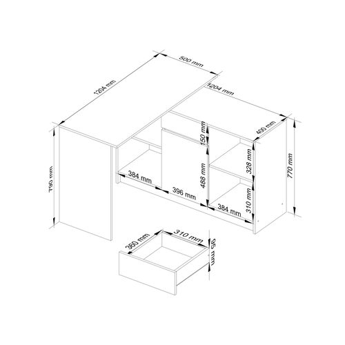 Ensemble D'angle Bureau B17 Avec Commode Chêne Sonoma 120 Cm 1 Porte 1 Tiroir Façade Chêne Sonoma
