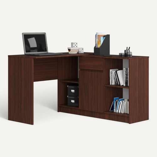 Ensemble D' Angle, Bureau B17 Avec Commode Wengé 120 Cm 1 Porte 1 Tiroir Façade Wengé