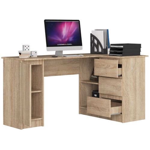 Grand Bureau D'angle Droit B20 Sonoma 155 Cm 1 Porte 3 Tiroirs Façade Sonoma 4 Étagères
