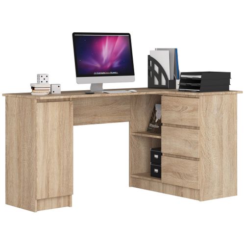 Grand Bureau D'angle Droit B20 Sonoma 155 Cm 1 Porte 3 Tiroirs Façade Sonoma 4 Étagères