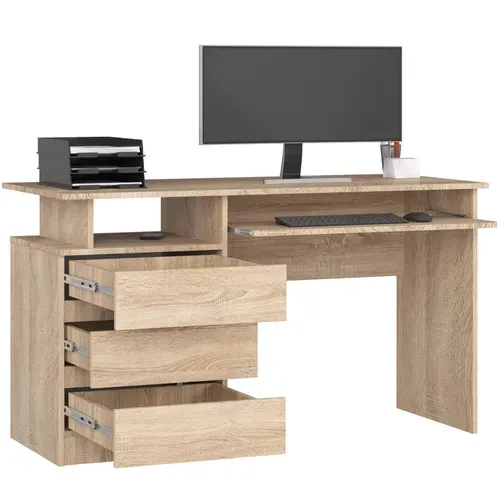 Bureau D'ordinateur Akord Clp Chêne Sonoma 135 Cm 3 Tiroirs Façade Chêne Sonoma