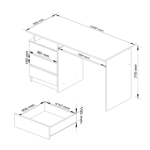 Bureau D'ordinateur Akord Clp Chêne Sonoma 135 Cm 3 Tiroirs Façade Chêne Sonoma