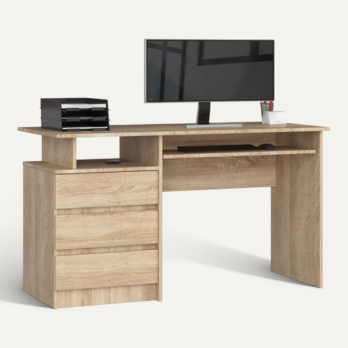 Bureau D'ordinateur Akord Clp Chêne Sonoma 135 Cm 3 Tiroirs Façade Chêne Sonoma