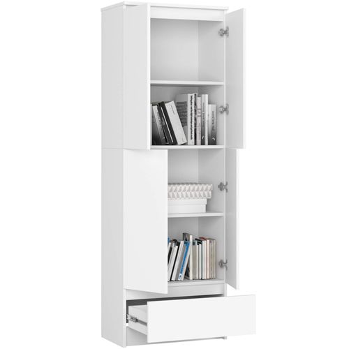 Bibliothèque De Bureau R60 Blanche 60 Cm 2 Portes 1 Tiroir Façade Blanche 4 Étagères 60x35x180