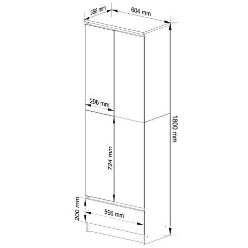 Bibliothèque De Bureau R60 Blanche 60 Cm 2 Portes 1 Tiroir Façade Blanche 4 Étagères 60x35x180
