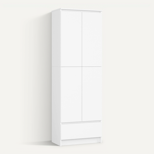 Bibliothèque De Bureau R60 Blanche 60 Cm 2 Portes 1 Tiroir Façade Blanche 4 Étagères 60x35x180