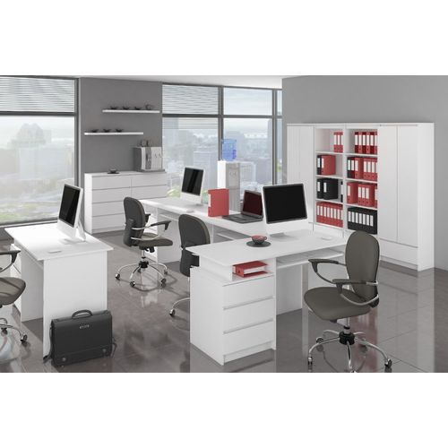 Bibliothèque De Bureau R60 Blanche 60 Cm 2 Portes 1 Tiroir Façade Blanche 4 Étagères 60x35x180