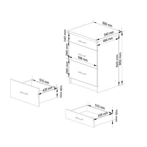 Meuble De Cuisine Bas S60 Lima Modulable Blanc 60 Cm 3 Tiroirs Façade Chêne Sonoma 60x44,5x82 Cm