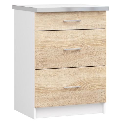 Meuble De Cuisine Bas S60 Lima Modulable Blanc 60 Cm 3 Tiroirs Façade Chêne Sonoma 60x44,5x82 Cm