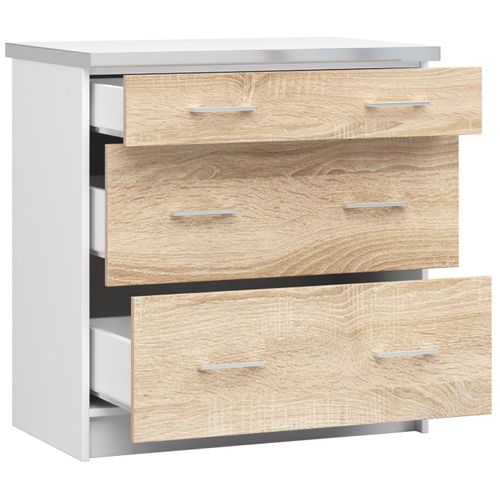 Meuble De Cuisine Bas S80 Lima Modulable Blanc 80 Cm 3 Tiroirs Façade Chêne Sonoma 80x44,5x82 Cm