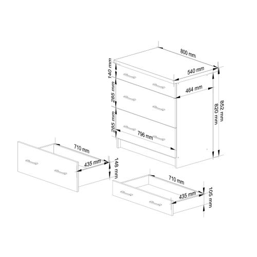 Meuble De Cuisine Bas S80 Lima Modulable Blanc 80 Cm 3 Tiroirs Façade Chêne Sonoma 80x44,5x82 Cm