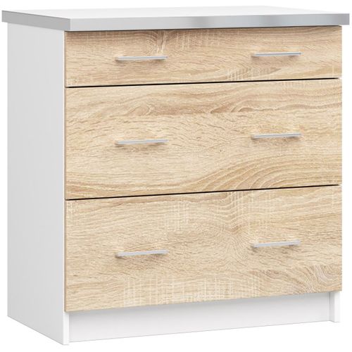 Meuble De Cuisine Bas S80 Lima Modulable Blanc 80 Cm 3 Tiroirs Façade Chêne Sonoma 80x44,5x82 Cm