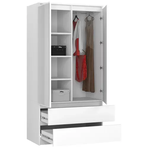 Armoire Akord S90 Avec Miroir Blanche 90 Cm 2 Portes 2 Tiroirs Façade Blanche