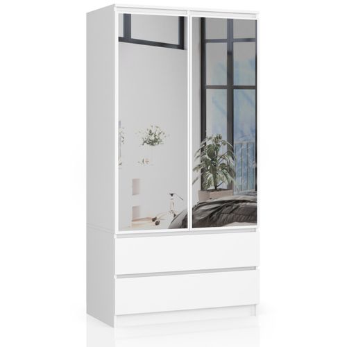 Armoire Akord S90 Avec Miroir Blanche 90 Cm 2 Portes 2 Tiroirs Façade Blanche