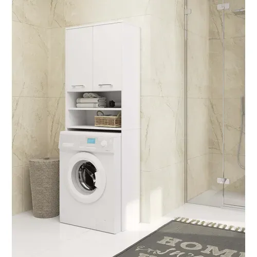 Meuble Pour Machine à Laver Fin Blanche 64 Cm 2 Portes Façade Blanche Niche 4 Étagères 64x30x180 Cm