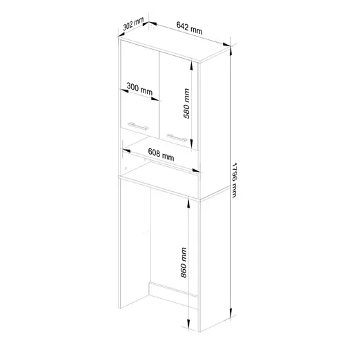 Meuble Pour Machine à Laver Fin Blanche 64 Cm 2 Portes Façade Blanche Niche 4 Étagères 64x30x180 Cm