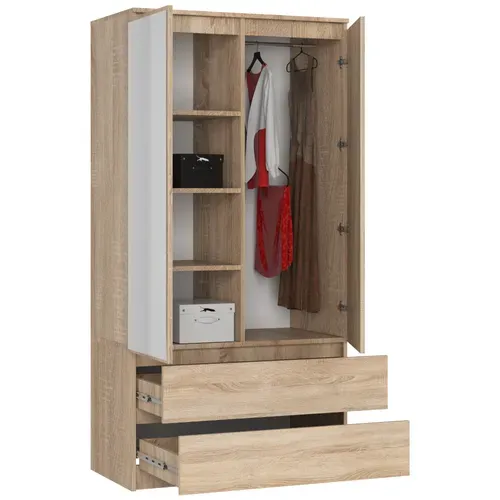 Armoire Akord S90 Avec Miroir Chêne Sonoma 90 Cm 2 Portes 2 Tiroirs Façade Chêne Sonoma