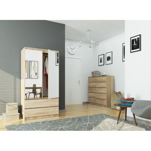 Armoire Akord S90 Avec Miroir Chêne Sonoma 90 Cm 2 Portes 2 Tiroirs Façade Chêne Sonoma