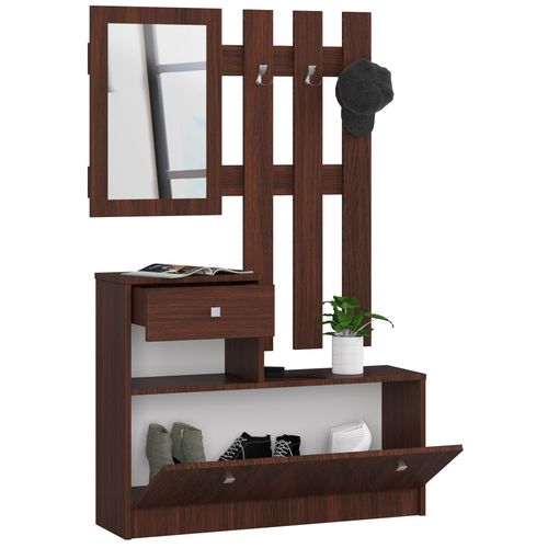 Ensemble D'entrée Avec L'armoire à Chaussures Wengé 90 Cm 1 Porte 1 Tiroir Façade Wengé 2 Étagères
