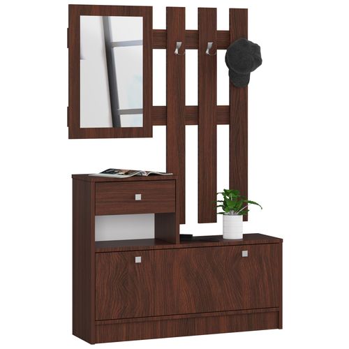 Ensemble D'entrée Avec L'armoire à Chaussures Wengé 90 Cm 1 Porte 1 Tiroir Façade Wengé 2 Étagères