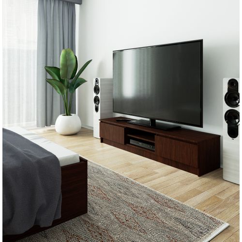 Meuble TV Pour Salon Wengé 160 Cm 2 Portes Façade Wengé 2 Étagères 160x40x33 Cm