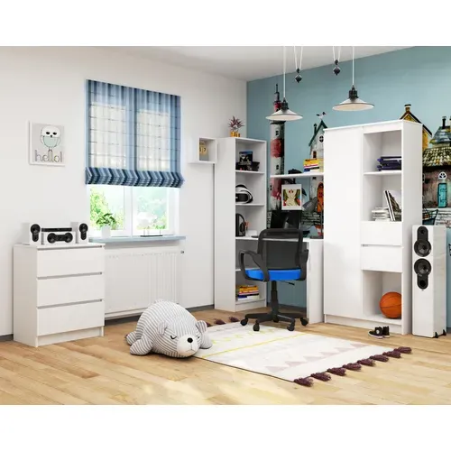 Ensemble Bureau Avec Bibliothèque Smart Blanc 125 Cm Façade Blanche 5 Étagères 125x50x180 Cm