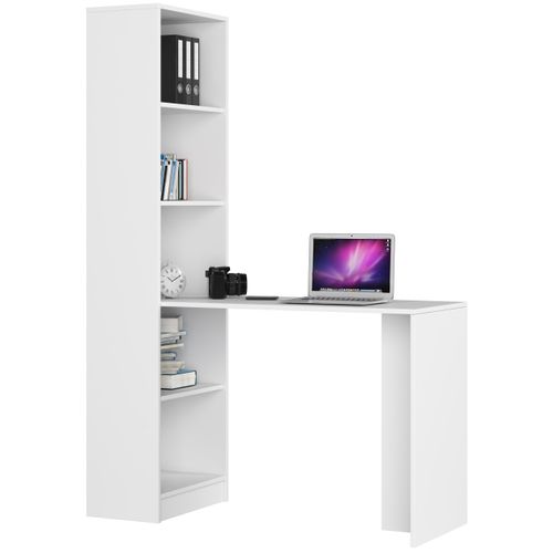Ensemble Bureau Avec Bibliothèque Smart Blanc 125 Cm Façade Blanche 5 Étagères 125x50x180 Cm