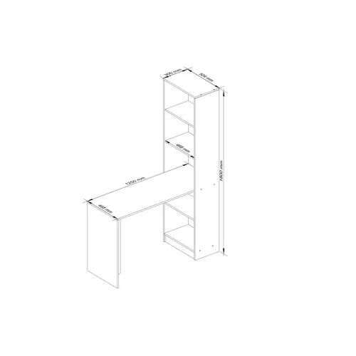 Ensemble Bureau Avec Bibliothèque Smart Blanc 125 Cm Façade Blanche 5 Étagères 125x50x180 Cm