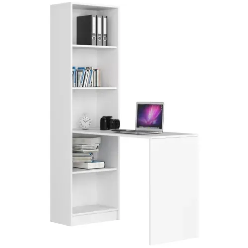 Ensemble Bureau Avec Bibliothèque Smart Blanc 125 Cm Façade Blanche 5 Étagères 125x50x180 Cm