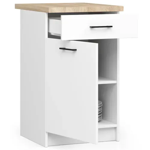 Meuble De Cuisine Bas S40 Oliwia Modulable Blanc 40 Cm 1 Porte 1 Tiroir Façade Blanche 2 Étagères