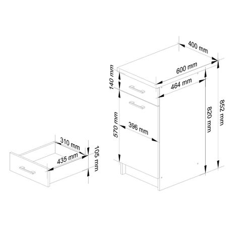 Meuble De Cuisine Bas S40 Oliwia Modulable Blanc 40 Cm 1 Porte 1 Tiroir Façade Blanche 2 Étagères