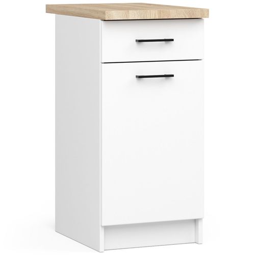 Meuble De Cuisine Bas S40 Oliwia Modulable Blanc 40 Cm 1 Porte 1 Tiroir Façade Blanche 2 Étagères