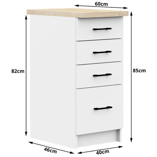 Meuble De Cuisine Bas S40 Oliwia Modulable Blanc 40 Cm 4 Tiroirs Façade Blanche 40x46x85 Cm