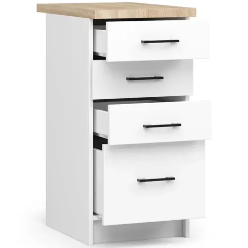 Meuble De Cuisine Bas S40 Oliwia Modulable Blanc 40 Cm 4 Tiroirs Façade Blanche 40x46x85 Cm