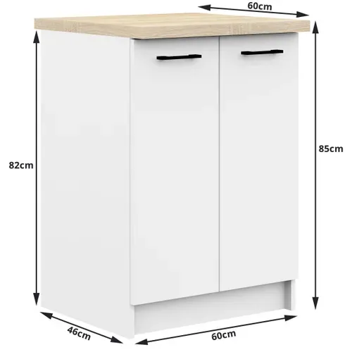 Meuble De Cuisine Bas S60 Oliwia Modulable Blanc 60 Cm 2 Portes Façade Blanche 2 Étagères 60x46x85