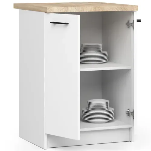 Meuble De Cuisine Bas S60 Oliwia Modulable Blanc 60 Cm 2 Portes Façade Blanche 2 Étagères 60x46x85