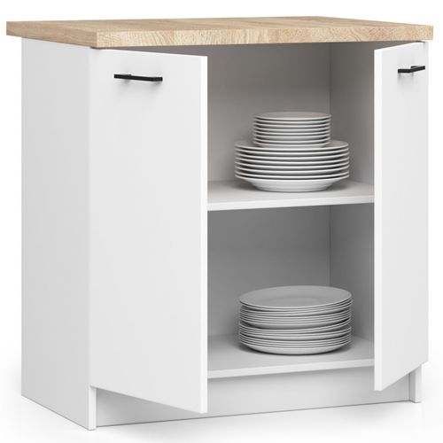 Meuble De Cuisine Bas S80 Oliwia Modulable Blanc 80 Cm 2 Portes Façade Blanche 2 Étagères 80x46x85