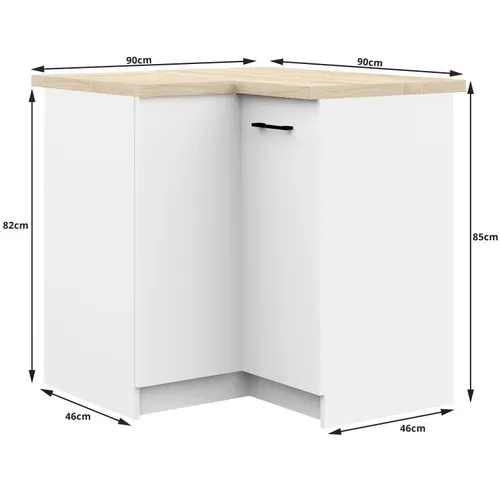 Meuble De Cuisine Bas S90 D'angle Avec Plan De Travail Oliwia Blanc 90 Cm 2 Portes Façade Blanche