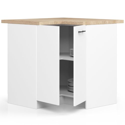 Meuble De Cuisine Bas S90 D'angle Avec Plan De Travail Oliwia Blanc 90 Cm 2 Portes Façade Blanche