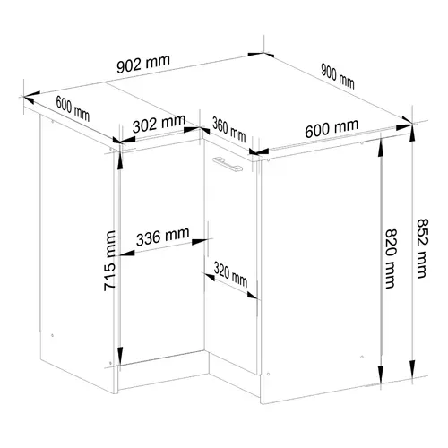 Meuble De Cuisine Bas S90 D'angle Avec Plan De Travail Oliwia Blanc 90 Cm 2 Portes Façade Blanche