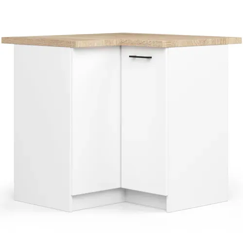Meuble De Cuisine Bas S90 D'angle Avec Plan De Travail Oliwia Blanc 90 Cm 2 Portes Façade Blanche