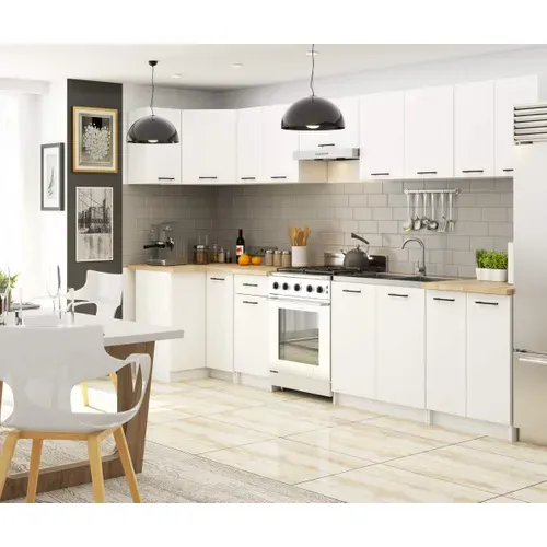 Meuble De Cuisine Bas S90 D'angle Avec Plan De Travail Oliwia Blanc 90 Cm 2 Portes Façade Blanche